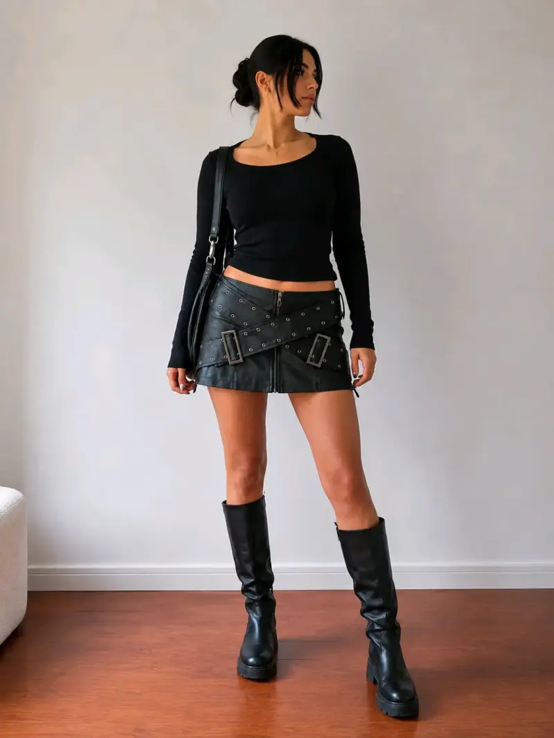 Minifalda negra con hebillas - 2