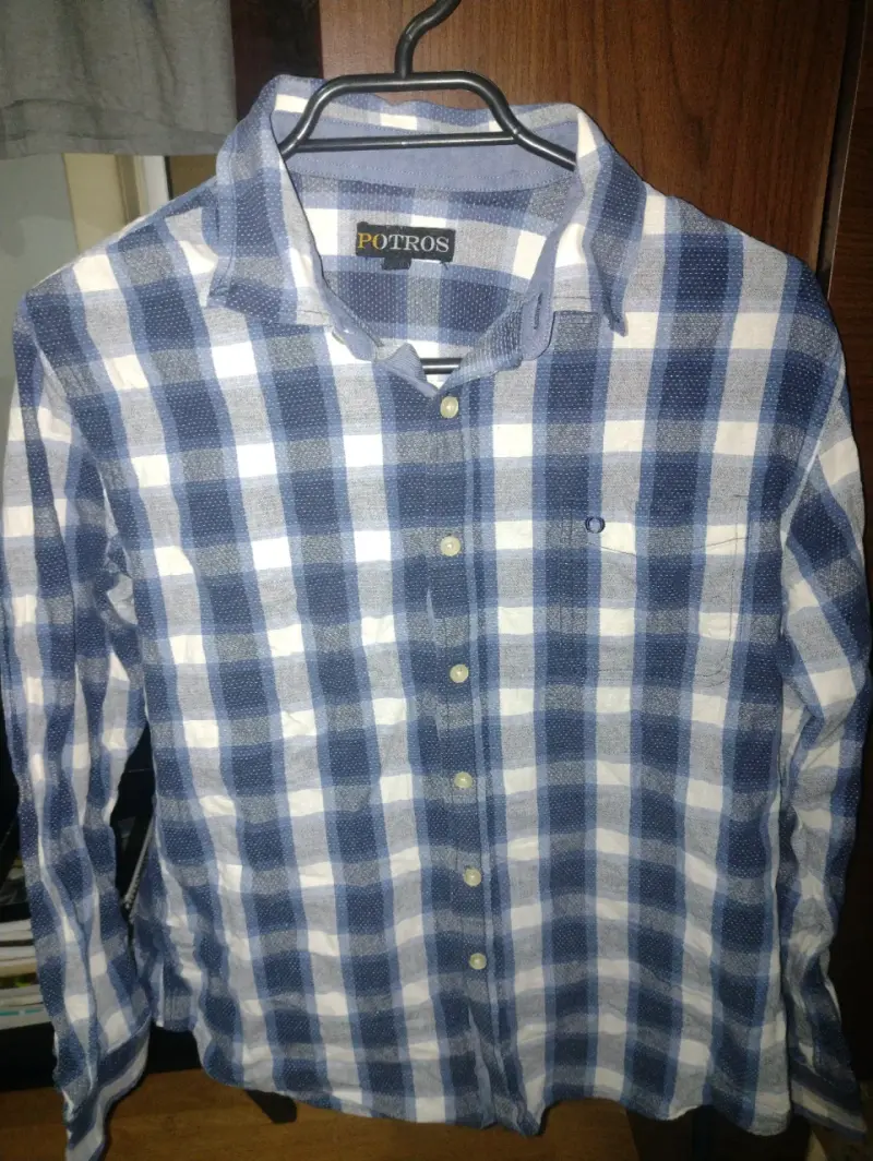 Camisa cuadrille azul y blanco potros talla M - 3