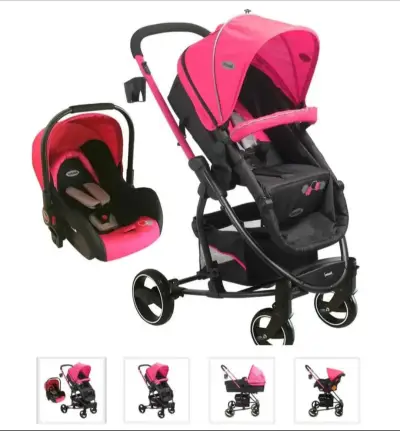 Coche cuna Bebesit rosado + protector lluvia. - miniatura 1