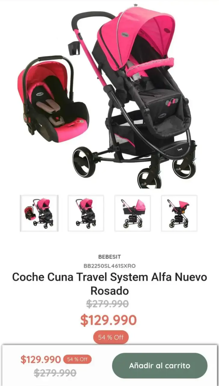 Coche cuna Bebesit rosado + protector lluvia. - 3