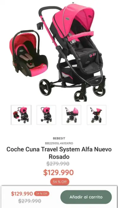 Coche cuna Bebesit rosado + protector lluvia. - miniatura 3