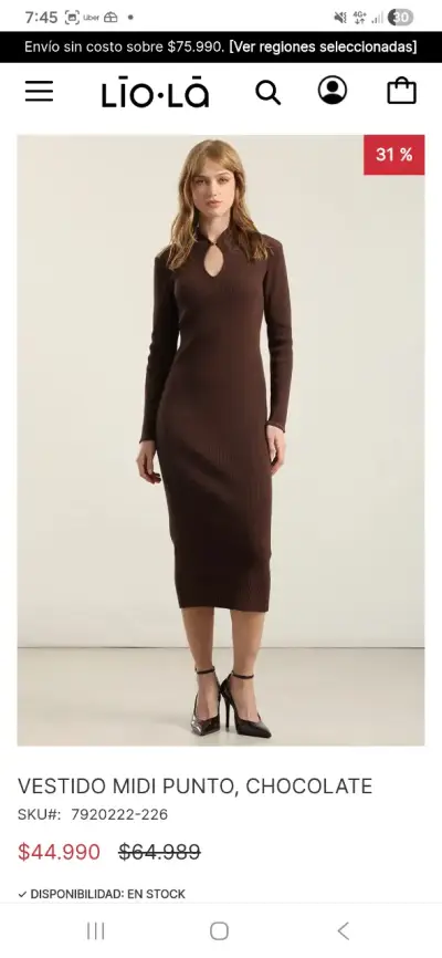 Vestido midi color chocolate - miniatura 1