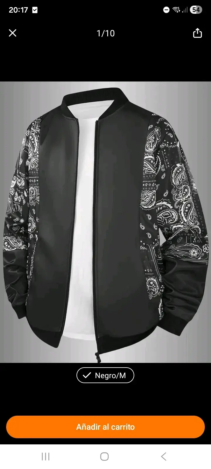 Chaqueta bomber negra estampada - 1