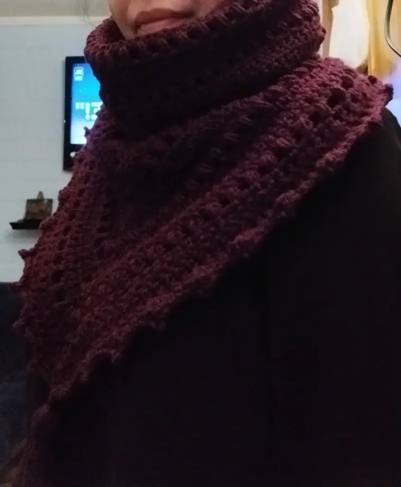 Mini poncho con cuello burdeo tejido a crochet - 3