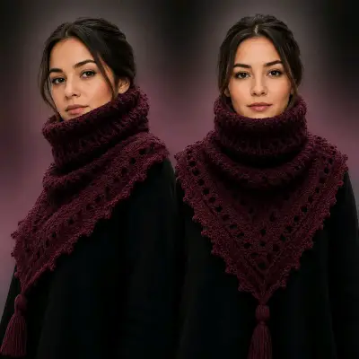Mini poncho con cuello burdeo tejido a crochet - miniatura 5