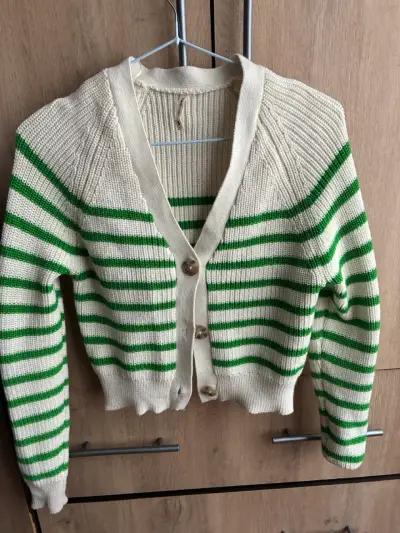 Cardigan rayado blanco y verde - miniatura 1