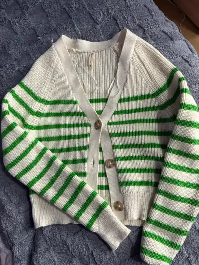 Cardigan rayado blanco y verde - miniatura 1