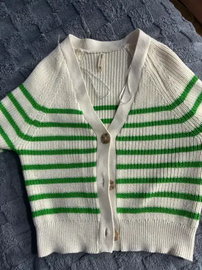 Cardigan rayado blanco y verde - miniatura 4