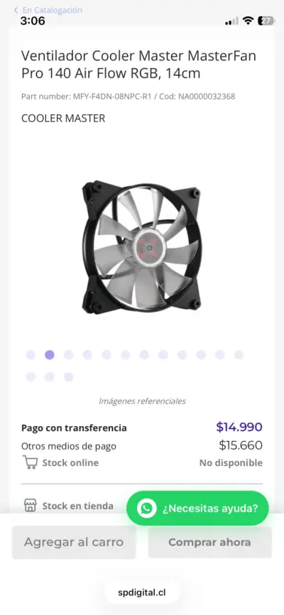 Ventilador de pc 140mm CoolerMaster Pro 140 af - miniatura 2