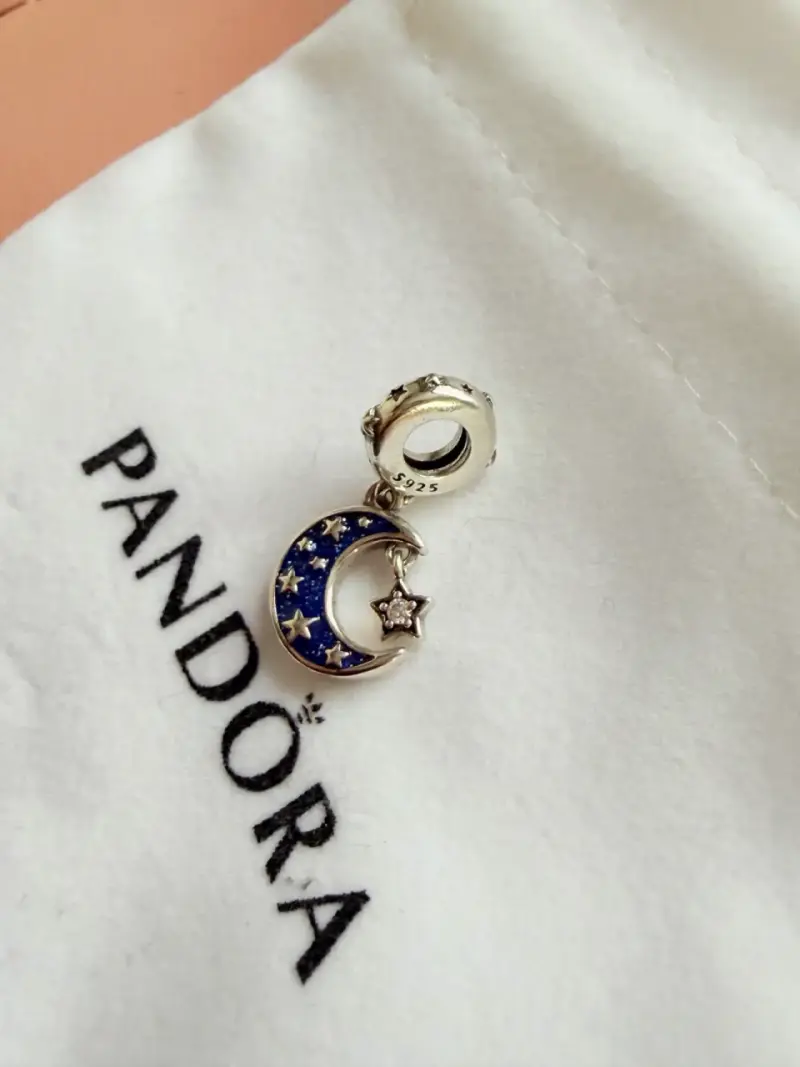 Charm luna y estrella azul plata 925 - 2