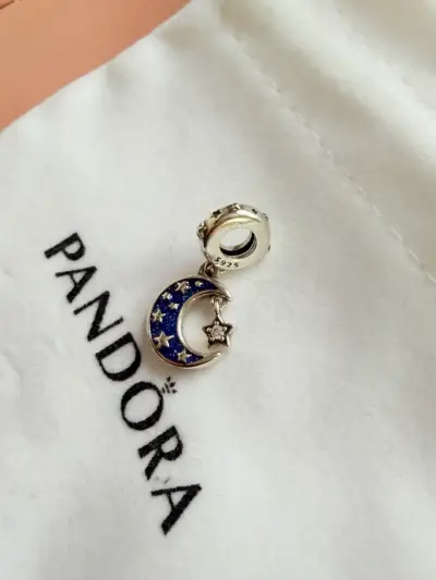 Charm  luna y estrella azul plata 925 - miniatura 2