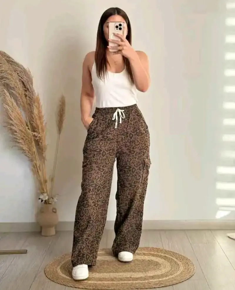 Pantalones anchos estampado leopardo - 1