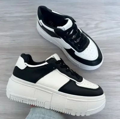 Zapatillas con plataforma blanco y negro - miniatura 6