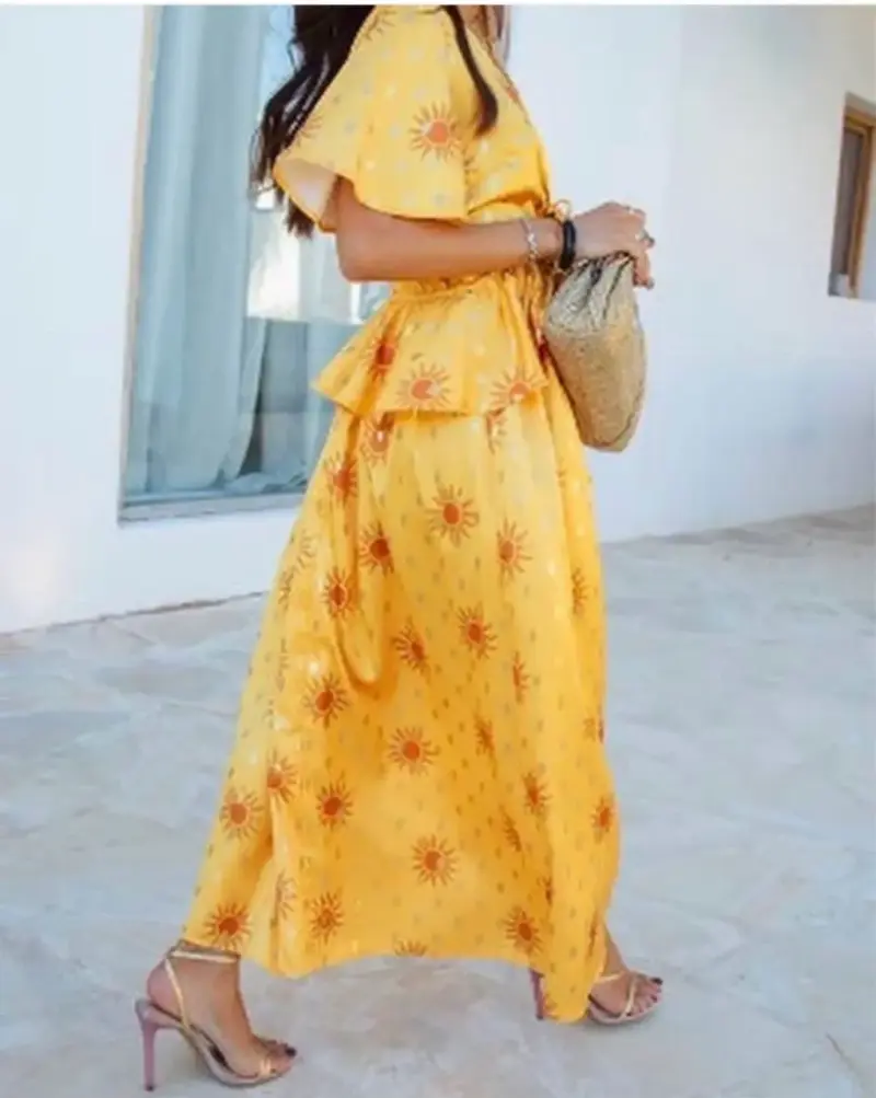 Vestido amarillo con estampado solar - 4