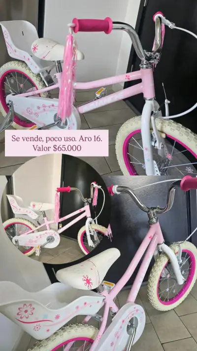 Bicicleta infantil aro 16 rosa - miniatura 1