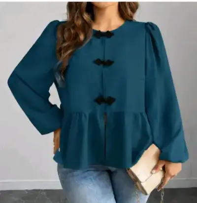 Blusa azul petróleo con botones decorativos - miniatura 1