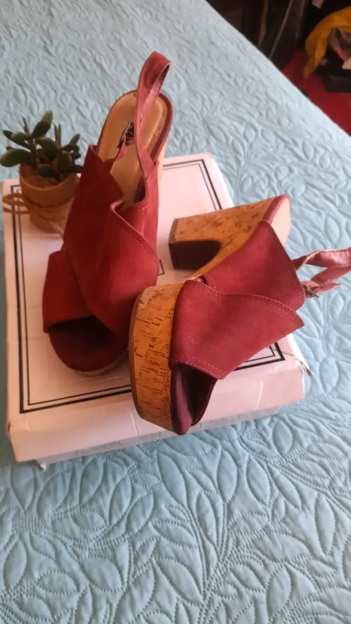 Sandalias de tacón corcho rojo - 1