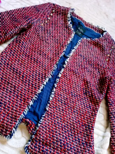 Chaqueta de tweed burdeo y azul - miniatura 2