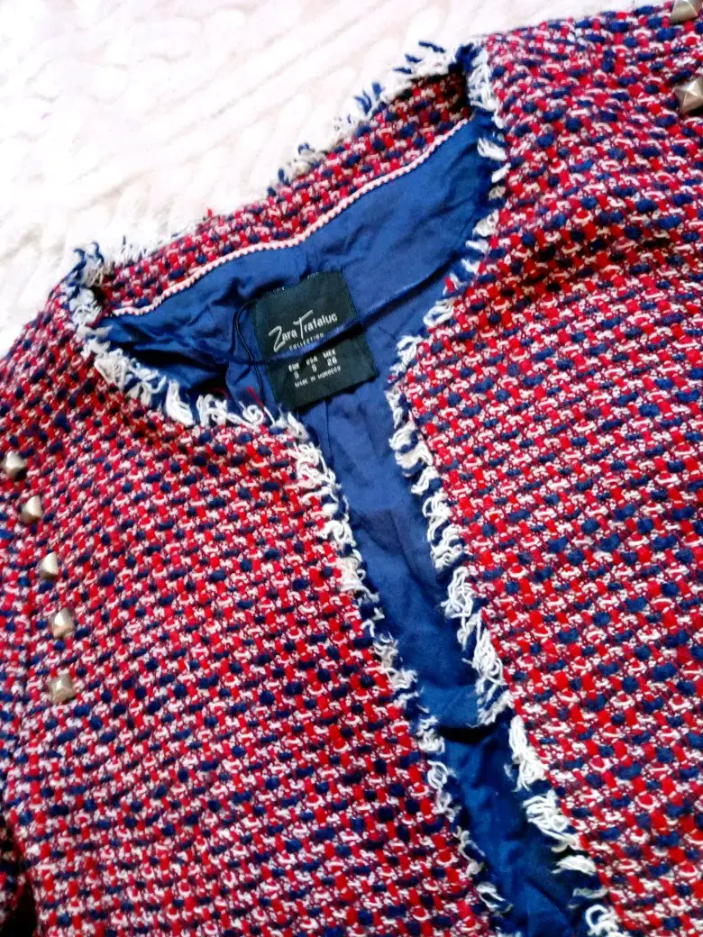 Chaqueta de tweed burdeo y azul - 3