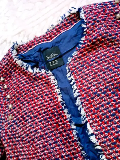 Chaqueta de tweed burdeo y azul - miniatura 3