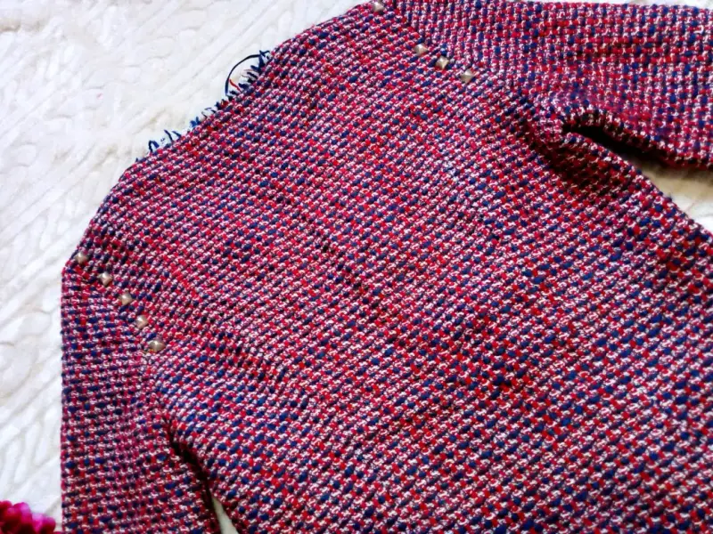 Chaqueta de tweed burdeo y azul - 4