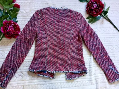 Chaqueta de tweed burdeo y azul - miniatura 5