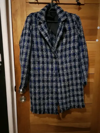 Chaqueta tejida a cuadros azul - miniatura 2
