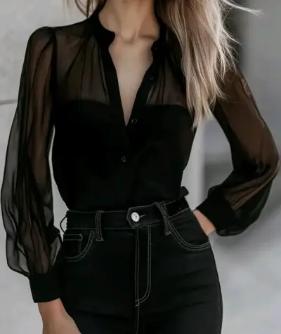 Blusa negra transparente elegante - miniatura 1