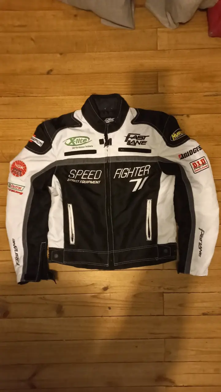 Chaqueta moto Fast Lane negra y blanca - 1