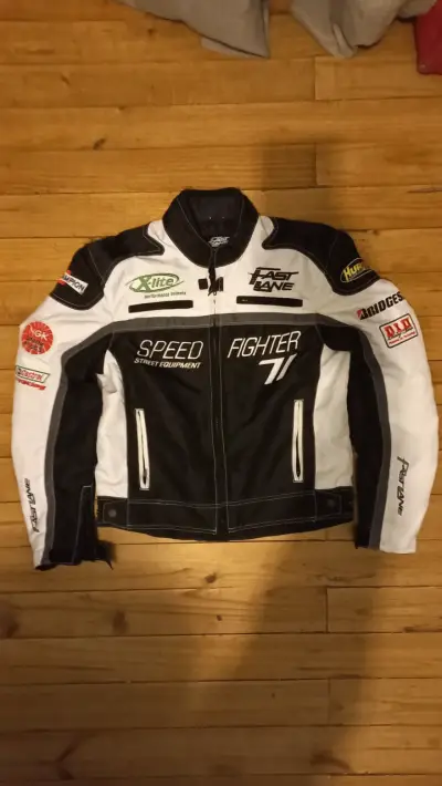 Chaqueta moto Fast Lane negra y blanca - miniatura 1