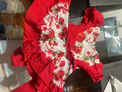 Vestido infantil floreado rojo cueca - miniatura 1