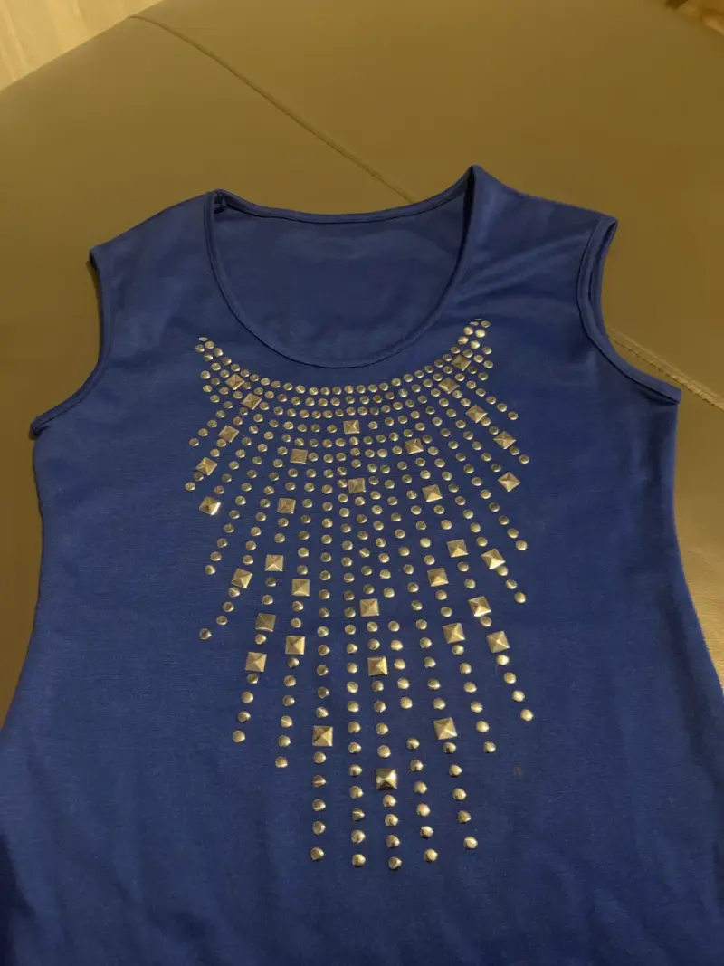 Vestido azul con apliques brillantes - 2