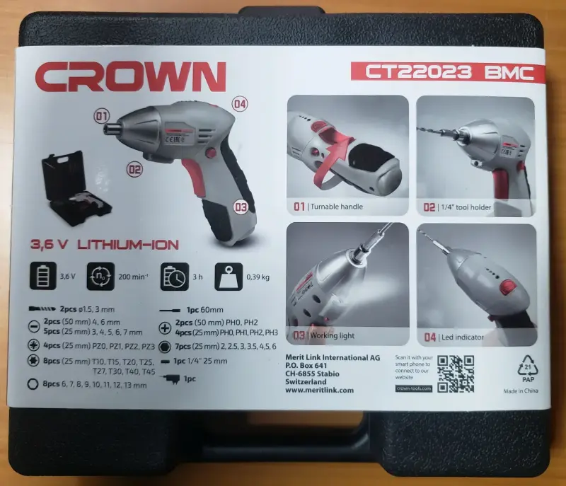 Destornillador inalámbrico Crown 3.6V - 2