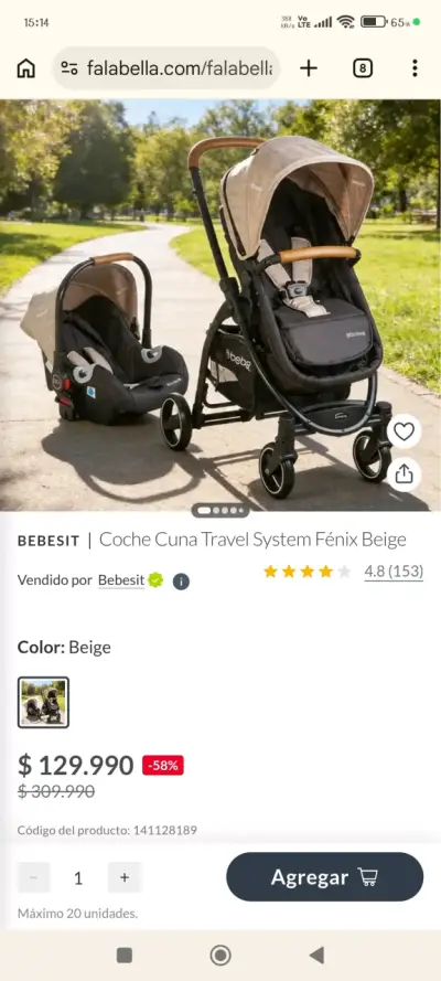 Coche Cuna Travel System Beige - miniatura 1