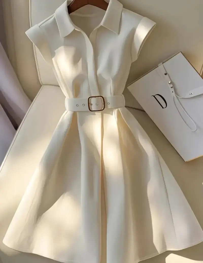 Vestido blaco talla L con cinturón