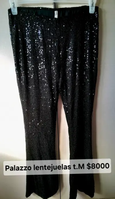 Pantalón Palazzo lentejuelas negro - miniatura 1