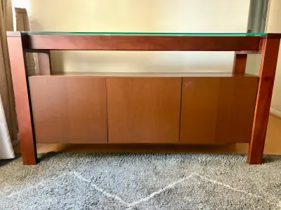 Aparador tipo Rack de madera con vidrio - miniatura 1