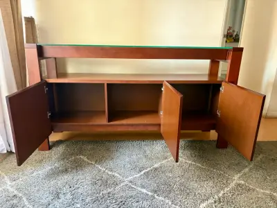 Aparador tipo Rack de madera con vidrio - miniatura 2