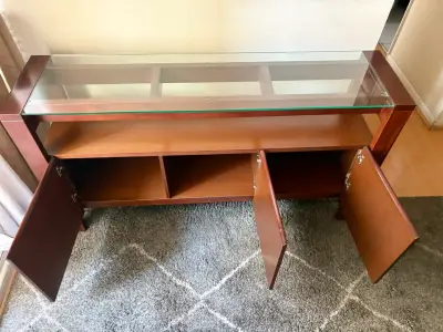 Aparador tipo Rack de madera con vidrio - miniatura 3