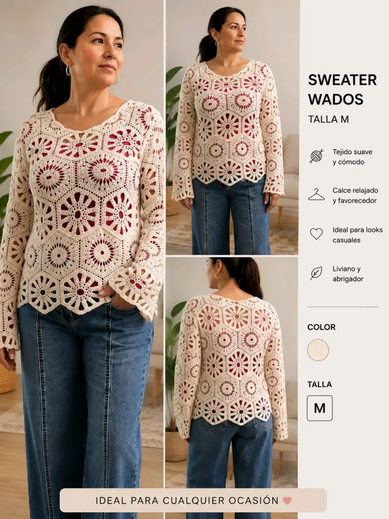 Sweater tejido crochet beige
