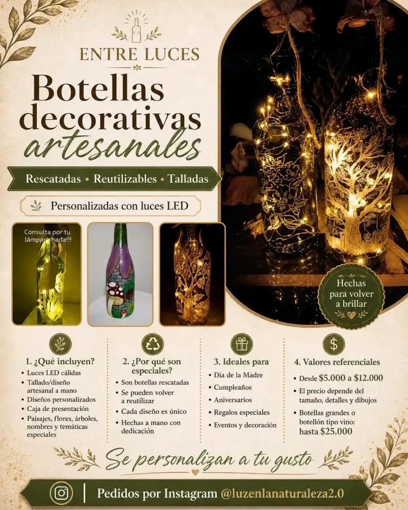 Botellas decorativas artesanales LED