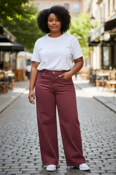 Pantalones anchos burdeos - miniatura 1