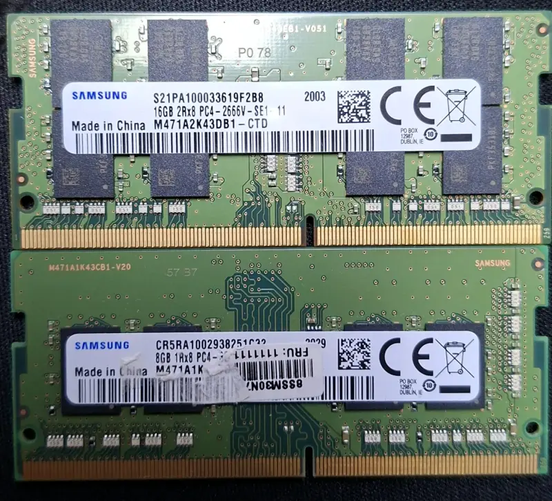 Memorias RAM Samsung 16GB y 8GB