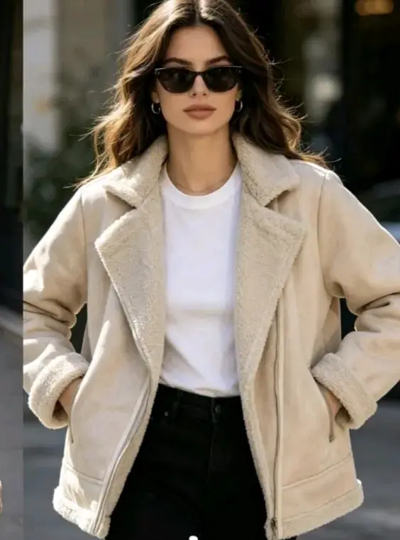 Chaqueta beige con forro de lana
