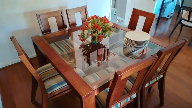 Mesa de comedor vidrio y madera seis personas - 3