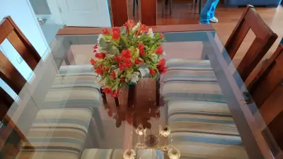 Mesa de comedor vidrio y madera seis personas - miniatura 4