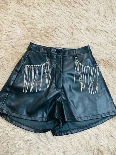 Shorts de cuero con flecos - miniatura 1