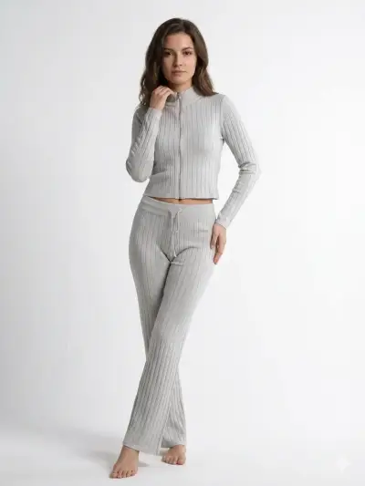Conjunto negro acanalado mujer - miniatura 2