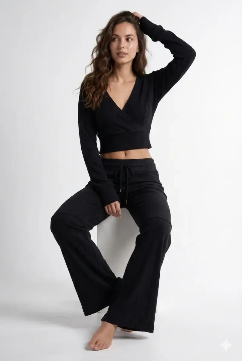Conjunto negro acanalado mujer - 3