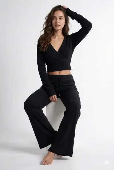 Conjunto negro acanalado mujer - miniatura 3